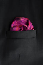 Load image into Gallery viewer, Pocket Square in Purple Ikat & Solid Orange - Set of 2