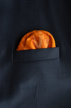 Load image into Gallery viewer, Pocket Square in Orange Ikat & Solid Blue - Set of 2