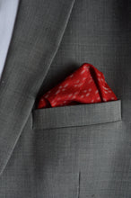Load image into Gallery viewer, Pocket Square in Red Ikat & Solid Blue - Set of 2