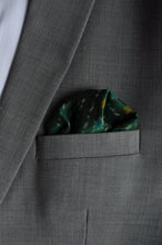 Load image into Gallery viewer, Pocket Square in Green Ikat & Solid Red - Set of 2