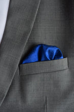 Load image into Gallery viewer, Pocket Square in Orange Ikat & Solid Blue - Set of 2