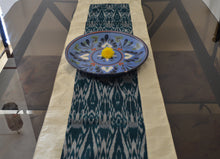 Load image into Gallery viewer, Green Table Runner in Ikat & Raw Silk