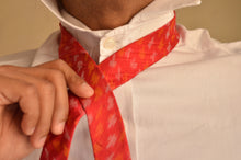 Load image into Gallery viewer, Raw Silk Ikat Necktie in Diamond Red