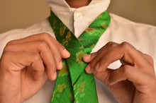 Load image into Gallery viewer, Raw Silk Ikat Necktie in Forest Green