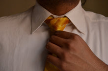 Load image into Gallery viewer, Raw Silk Ikat Necktie in Patterned Yellow