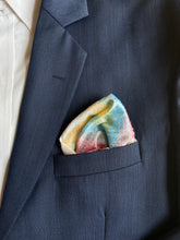 Load image into Gallery viewer, Raw Silk Pocket Squares in White Ikat & Solid Orange - Set of 2