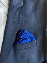 Load image into Gallery viewer, Raw Silk Pocket Squares in Red Ikat & Solid Blue - Set of 2