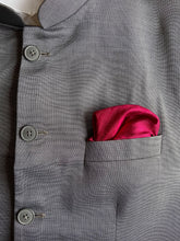 Load image into Gallery viewer, Raw Silk Pocket Squares in Blue Striped Ikat & Solid Magenta - Set of 2