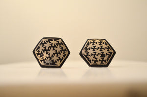 Bidri Cufflinks with Silver Inlay - Hexagon