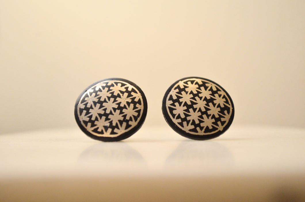 Bidri Cufflinks with Silver Inlay - Round