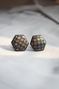 Bidri Cufflinks with Silver Inlay - Hexagon