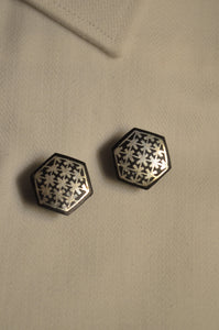 Bidri Cufflinks with Silver Inlay - Hexagon