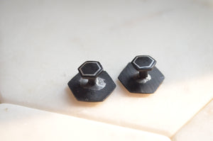 Bidri Cufflinks with Silver Inlay - Hexagon