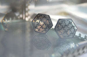 Bidri Cufflinks with Silver Inlay - Hexagon