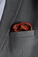 Load image into Gallery viewer, Pocket Square in Brown Ikat &amp; Solid Orange - Set of 2
