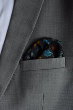 Load image into Gallery viewer, Pocket Square in Black Ikat &amp; Solid Blue - Set of 2
