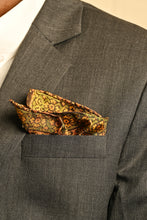 Load image into Gallery viewer, Ajrakh Silk Pocket Square in Ochre Yellow
