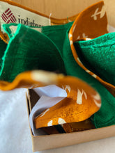 Load image into Gallery viewer, Pocket Squares in Motif Mashru Yellow &amp; Raw Silk Green (Set of 2)
