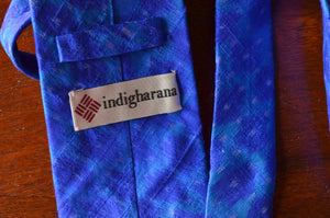 Raw Silk Ikat Necktie in Cobalt Blue