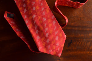 Raw Silk Ikat Necktie in Diamond Red