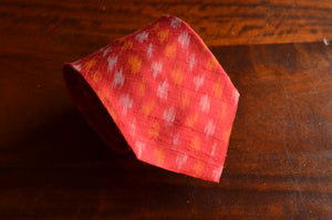Raw Silk Ikat Necktie in Diamond Red