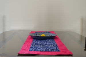 Blue Table Runner in Ikat & Raw Silk