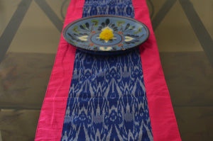 Blue Table Runner in Ikat & Raw Silk