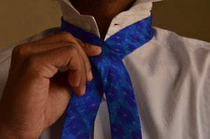 Raw Silk Ikat Necktie in Cobalt Blue