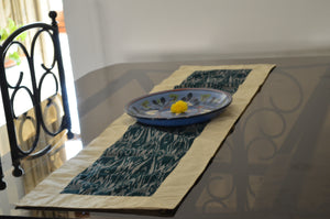 Green Table Runner in Ikat & Raw Silk