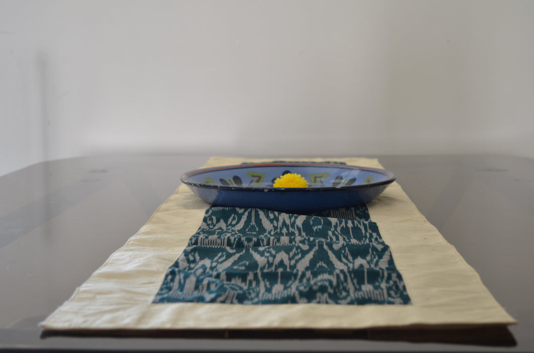 Green Table Runner in Ikat & Raw Silk