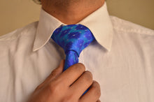 Load image into Gallery viewer, Raw Silk Ikat Necktie in Cobalt Blue
