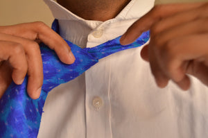 Raw Silk Ikat Necktie in Cobalt Blue