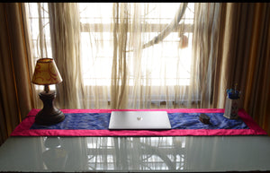 Blue Table Runner in Ikat & Raw Silk