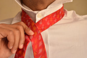 Raw Silk Ikat Necktie in Diamond Red