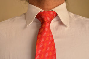 Raw Silk Ikat Necktie in Diamond Red