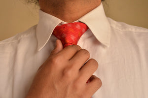 Raw Silk Ikat Necktie in Diamond Red