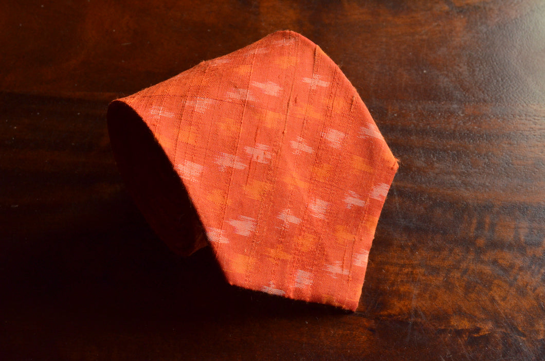 Raw Silk Ikat Necktie in Diamond Orange