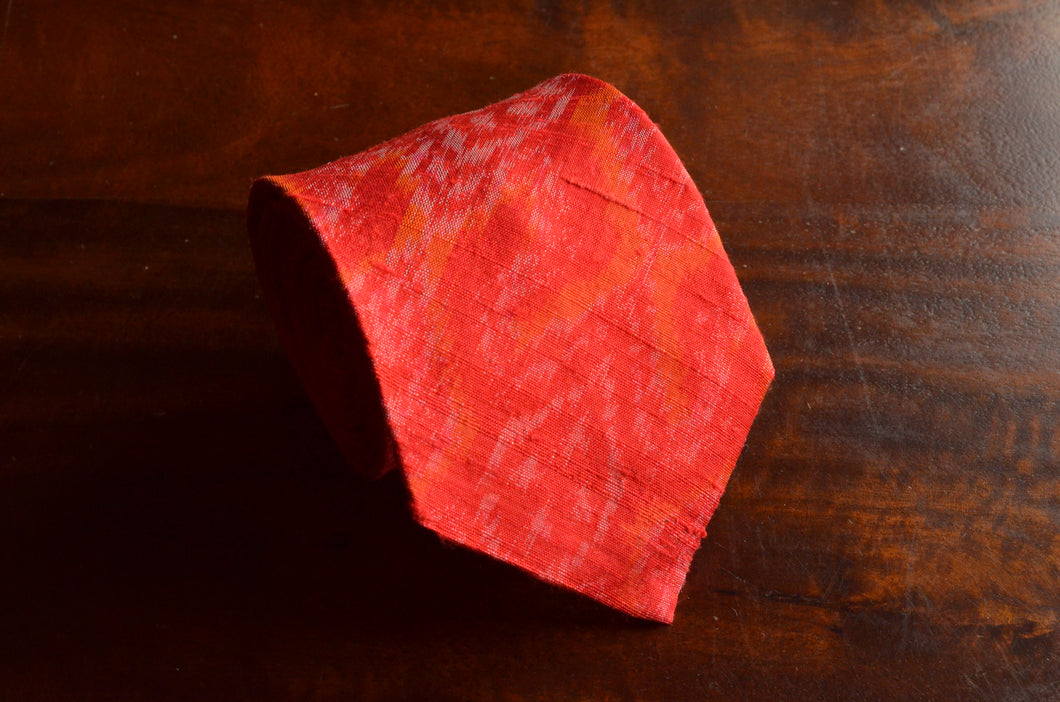 Raw Silk Ikat Necktie in Scarlet Red