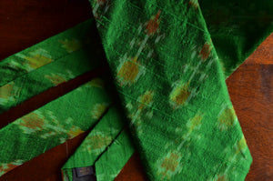 Raw Silk Ikat Necktie in Forest Green