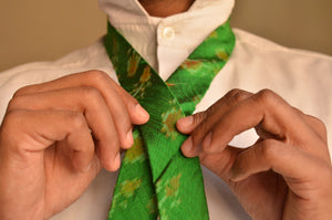 Raw Silk Ikat Necktie in Forest Green