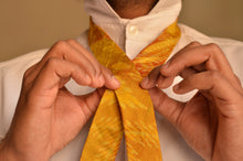 Load image into Gallery viewer, Raw Silk Ikat Necktie in Patterned Yellow
