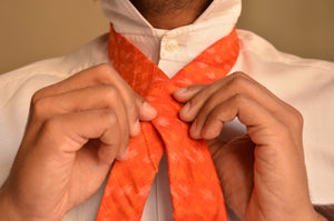 Raw Silk Ikat Necktie in Diamond Orange