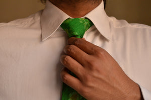 Raw Silk Ikat Necktie in Forest Green