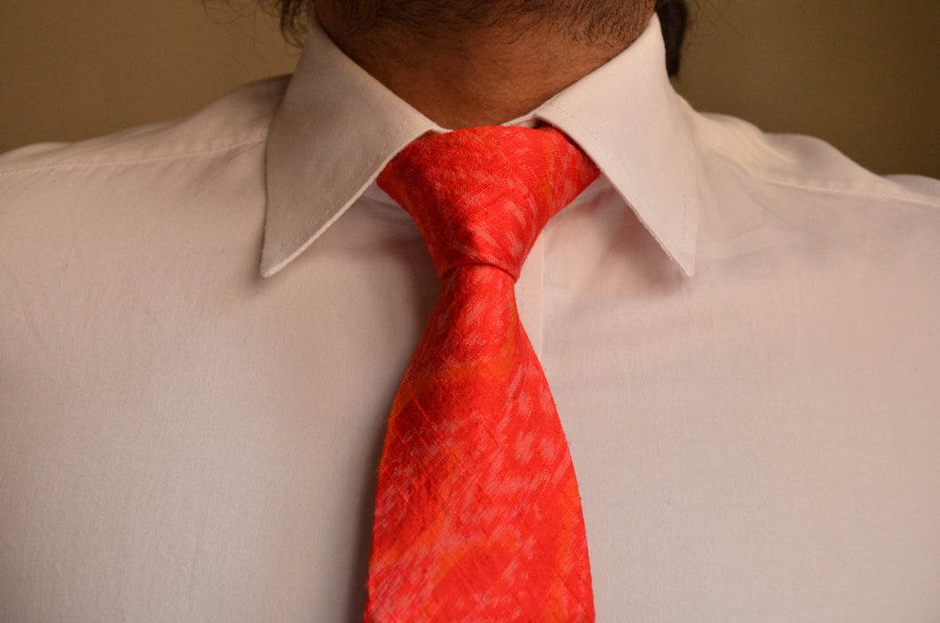 Raw Silk Ikat Necktie in Scarlet Red