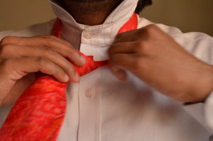 Raw Silk Ikat Necktie in Scarlet Red