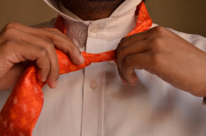 Raw Silk Ikat Necktie in Diamond Orange