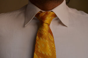 Raw Silk Ikat Necktie in Patterned Yellow