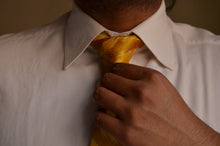 Load image into Gallery viewer, Raw Silk Ikat Necktie in Patterned Yellow
