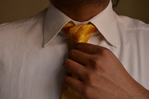Raw Silk Ikat Necktie in Patterned Yellow