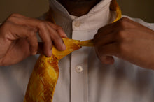 Load image into Gallery viewer, Raw Silk Ikat Necktie in Patterned Yellow
